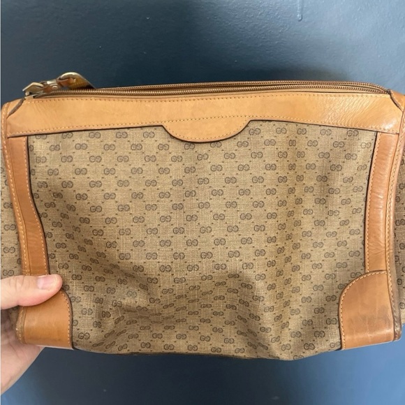 Vintage Gucci GG Monogram Shoulder Bag Brown Canvas Leather Trim Authentic - Picture 6 of 13